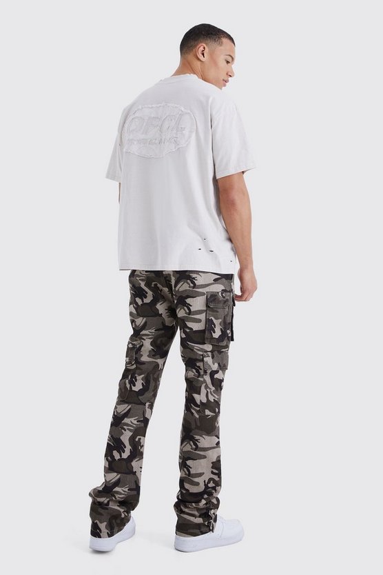 Tall Slim-Fit Camouflage Cargo-Hose mit Druckknöpfen