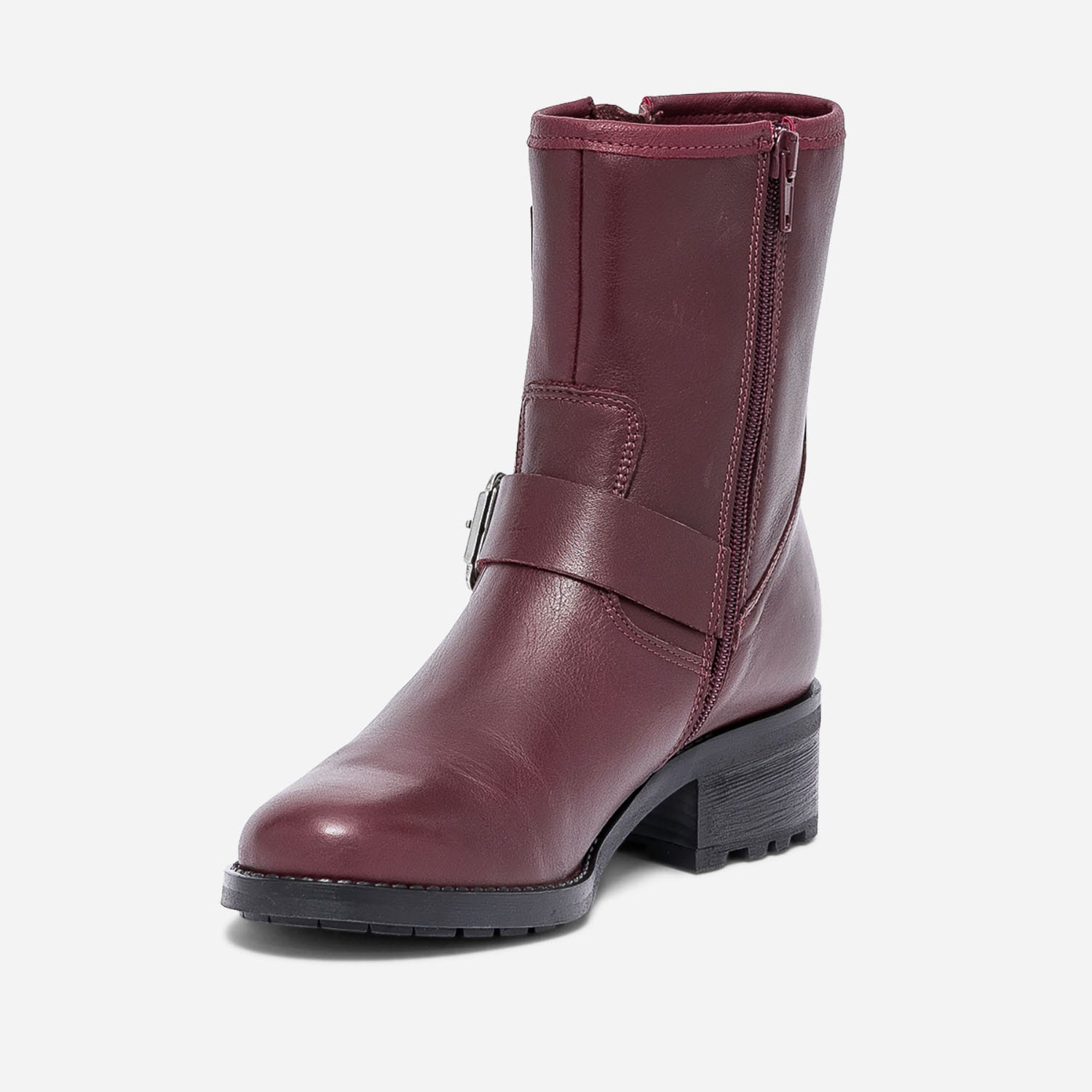 Boots TEXTO rouge foncé en cuir esprit motard