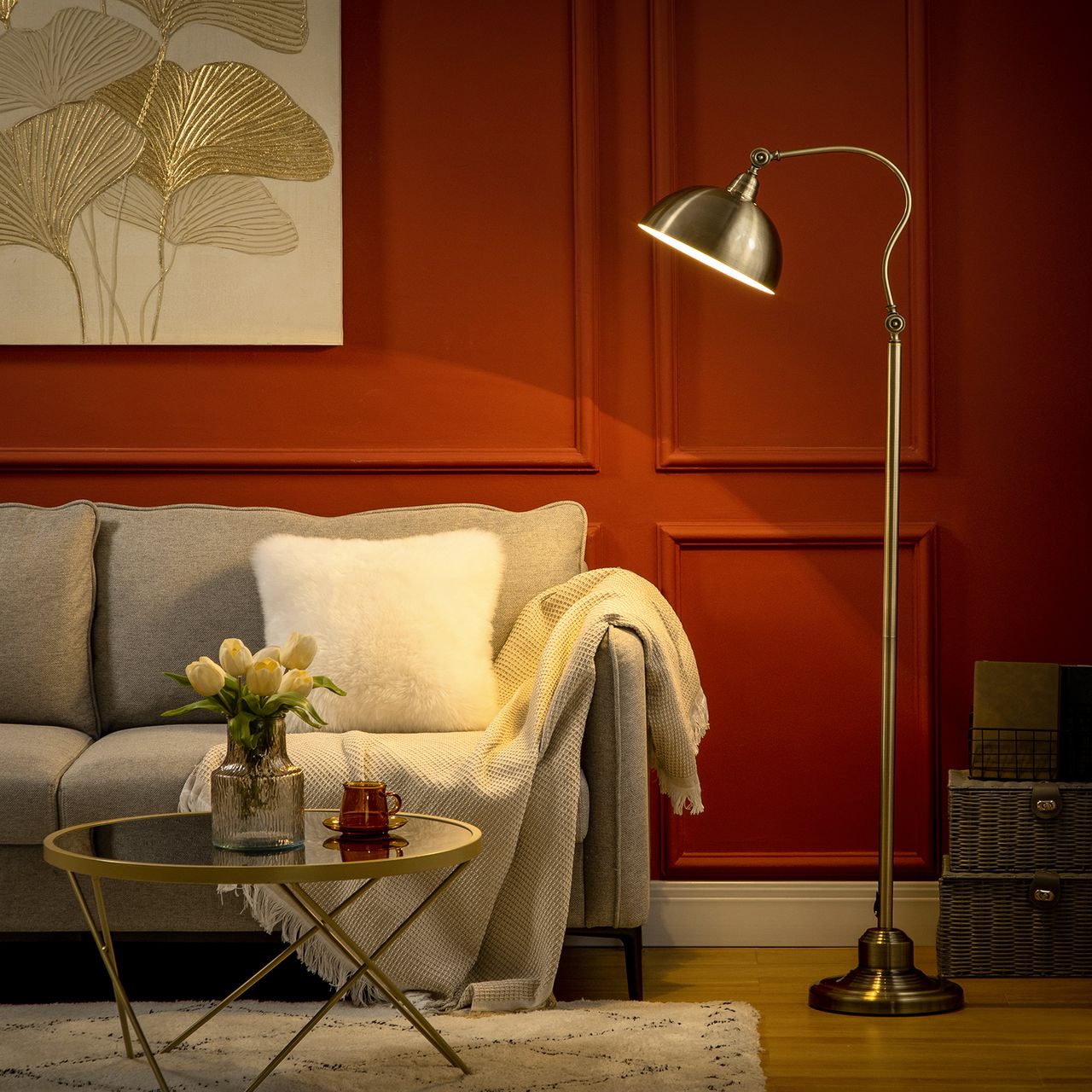 HOMCOM Stehleuchte im Vintage-Design, verstellbare Stehlampe für Wohnzimmer