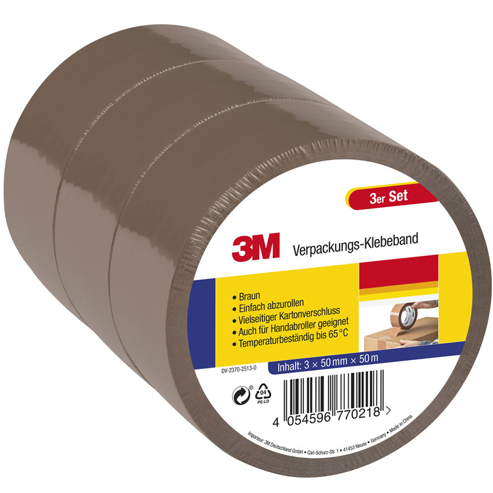 3M Verpackungs-Klebeband, Braun - 3er-Set