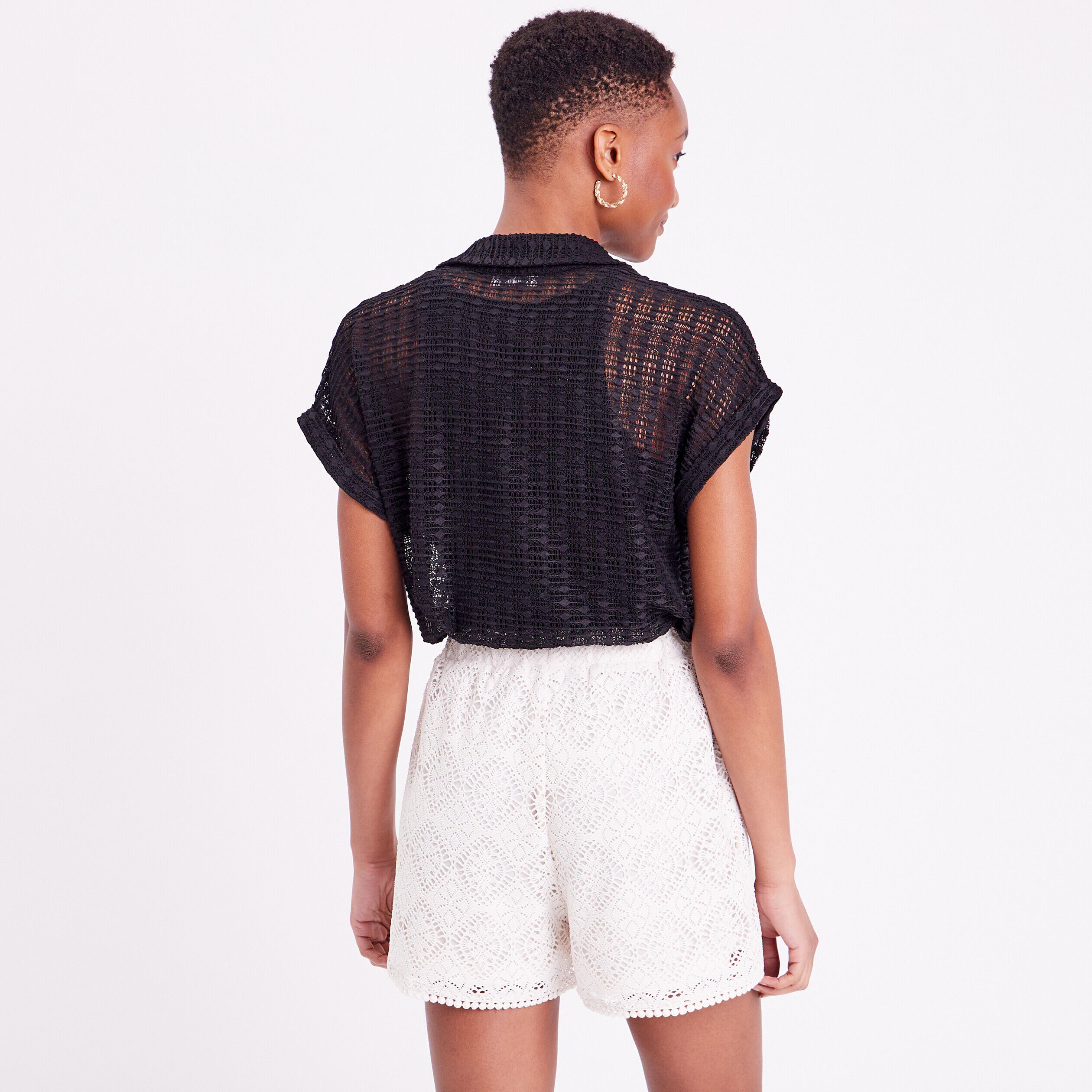 Blouse manches courtes ajourée noir femme | Cache Cache