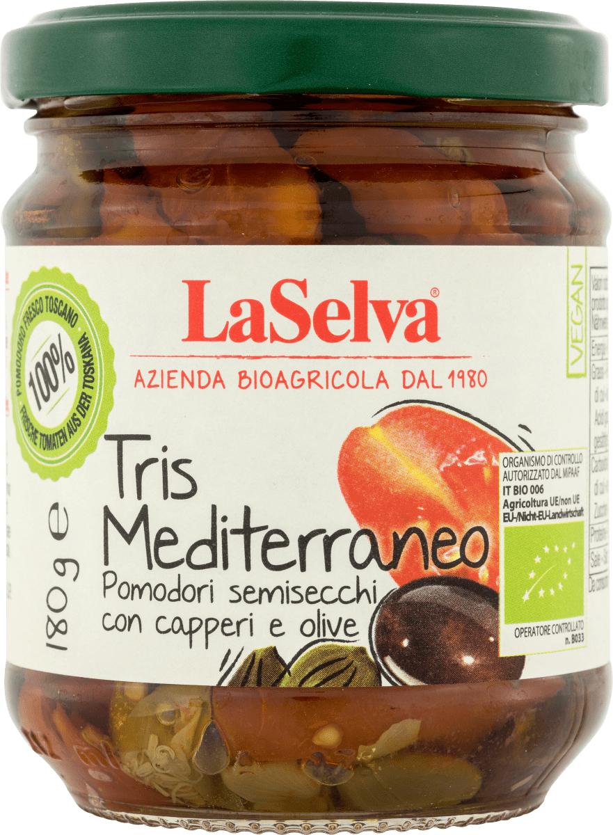 Antipasti, Halbgetrocknete Tomaten, Oliven & Kapern in Olivenöl, 180 g