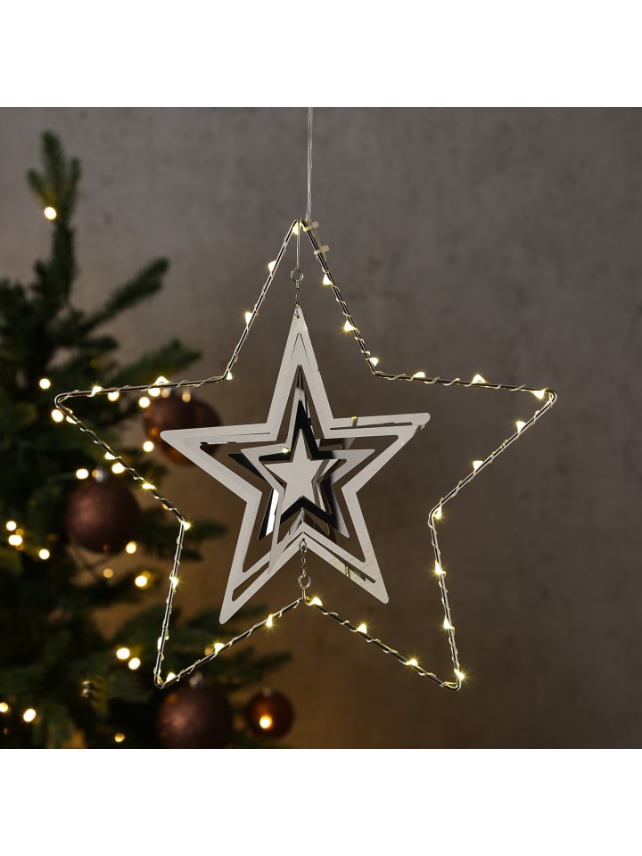 MARELIDA LED Stern 3D Dekohänger Metallstern Weihnachtsstern Timer D: 30cm in silber günstig kaufen onesize