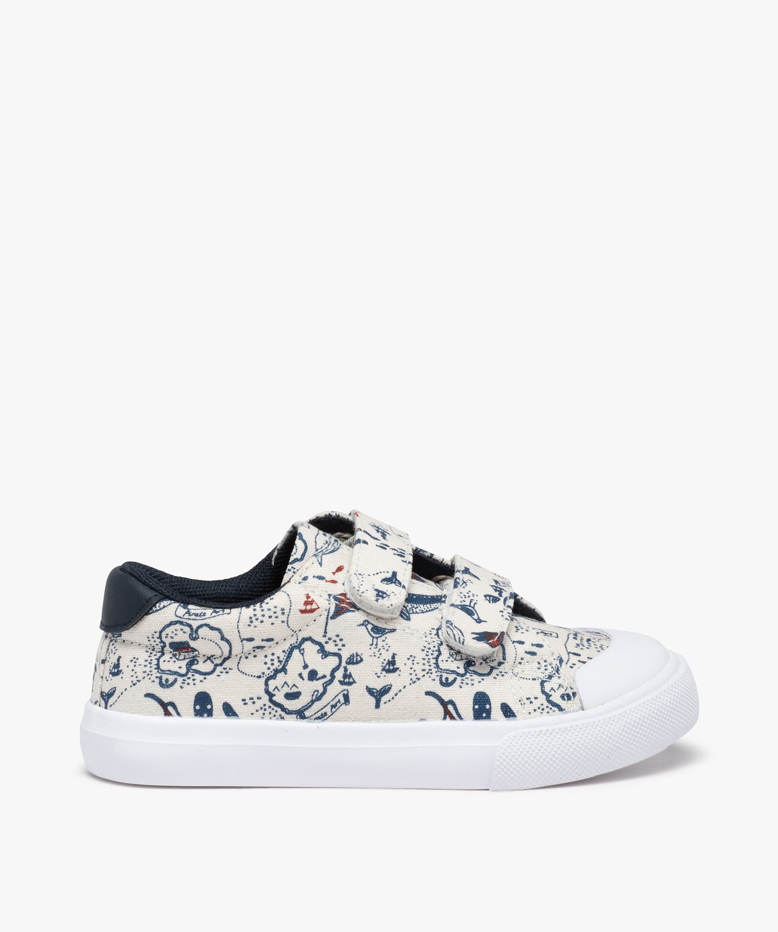 Baskets Garçon en toile imprimée fermeture scratchs gris | GEMO