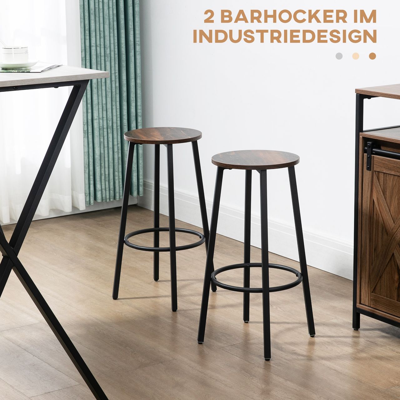 HOMCOM Barhocker, 2er-Set Barstühle mit Fußstütze, Tresenhocker mit Stahlgestell