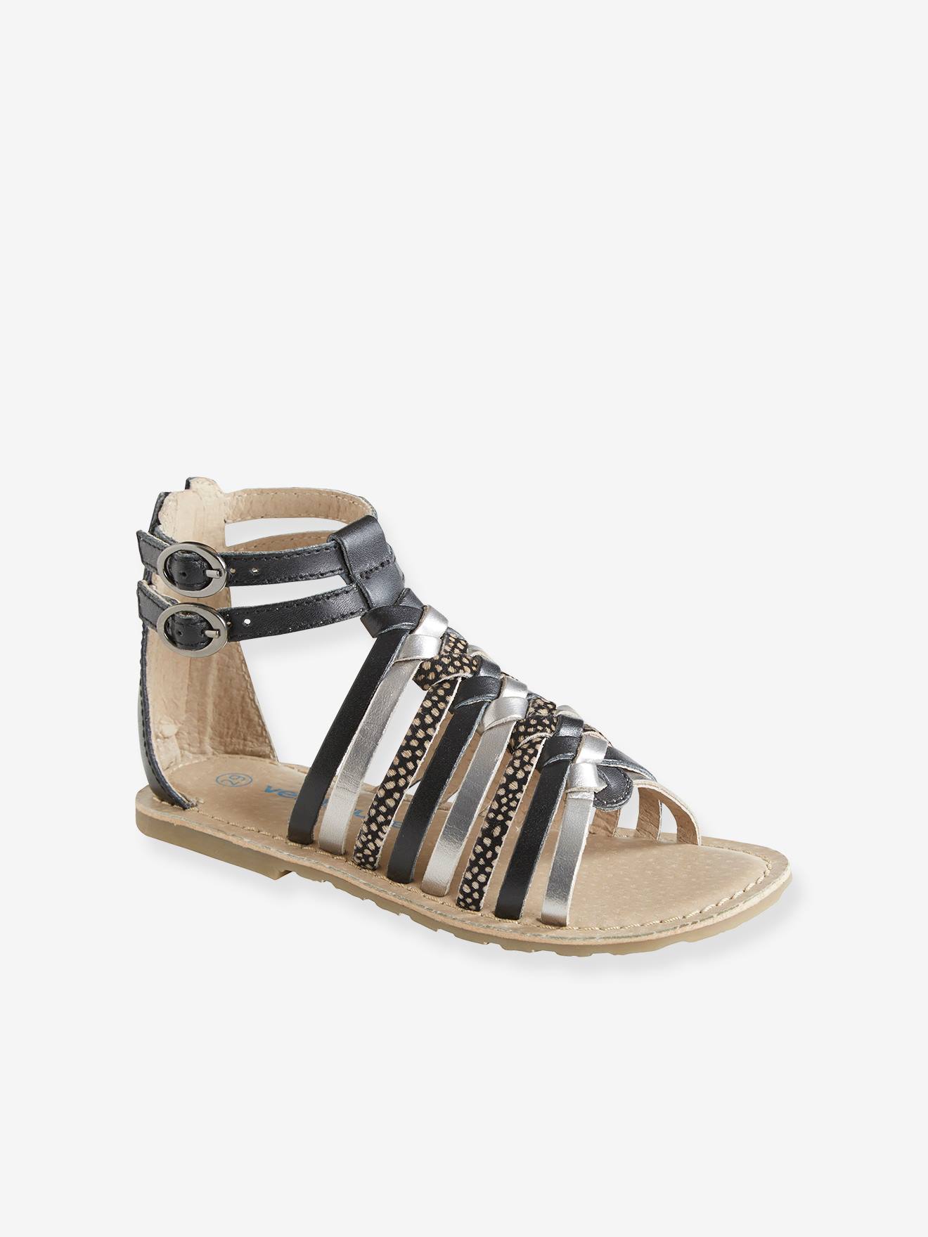 Sandales fille en cuir noir