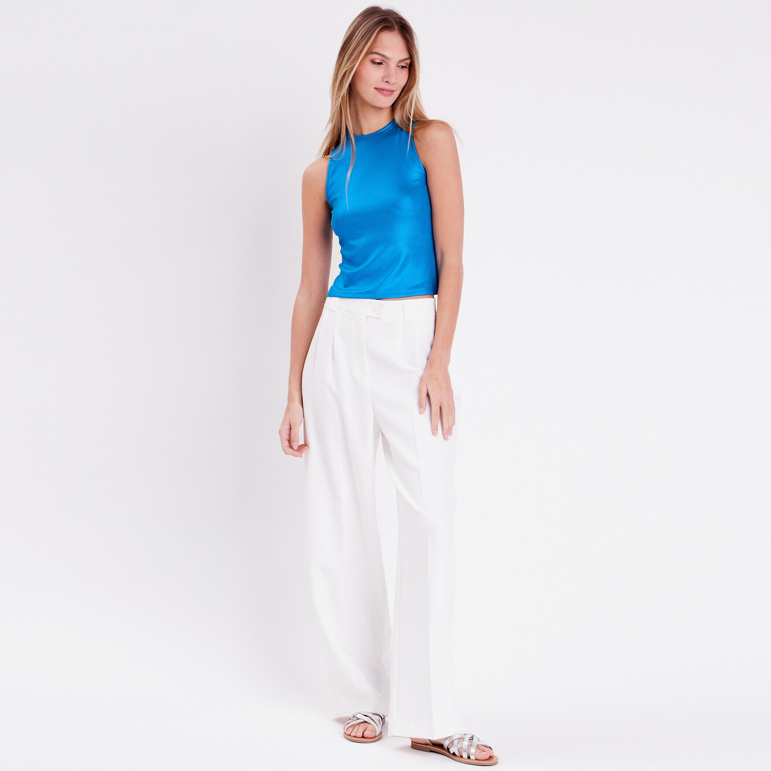 Débardeur cropped côtelé bleu femme | Cache Cache