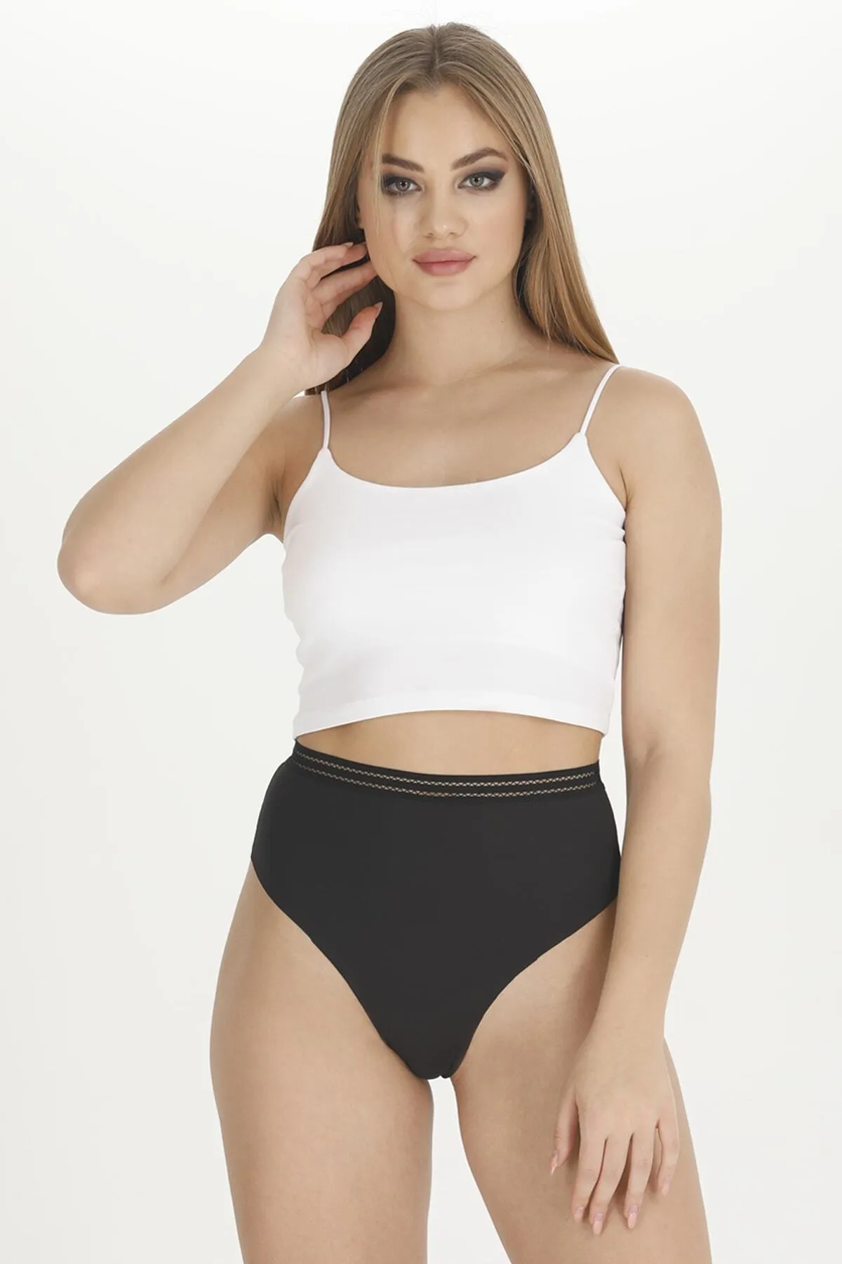 Sensu  Damen – Lasergeschnittene Höschen mit hoher Taille, Tanga mit Spitzenbund, 3er-Pack-Set, gemischt – Kts2026