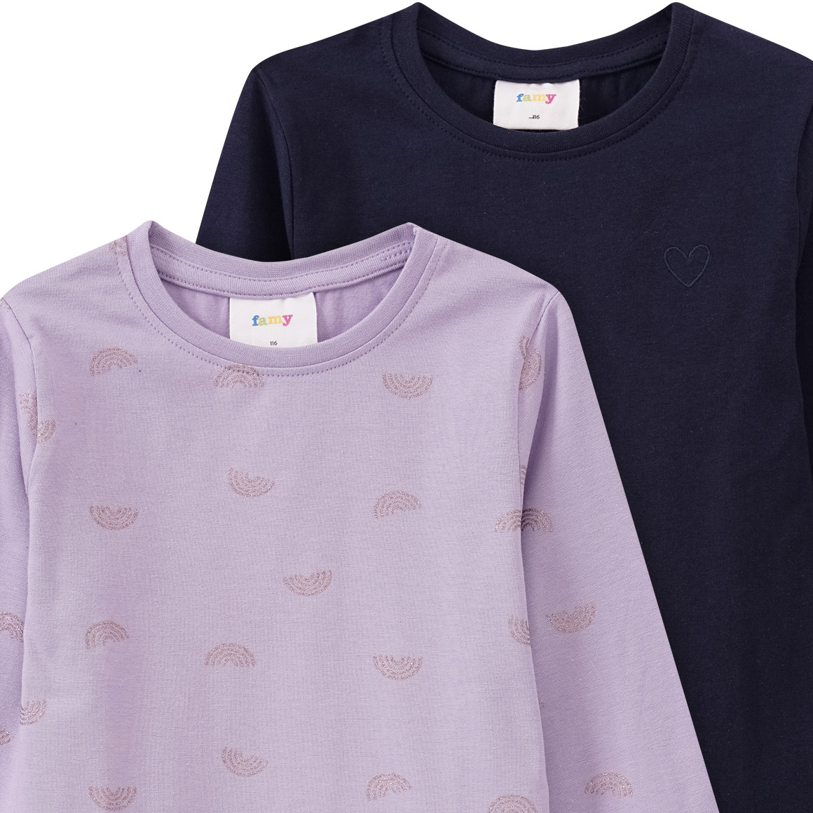 2 Mädchen Langarmshirts im Basic-Look