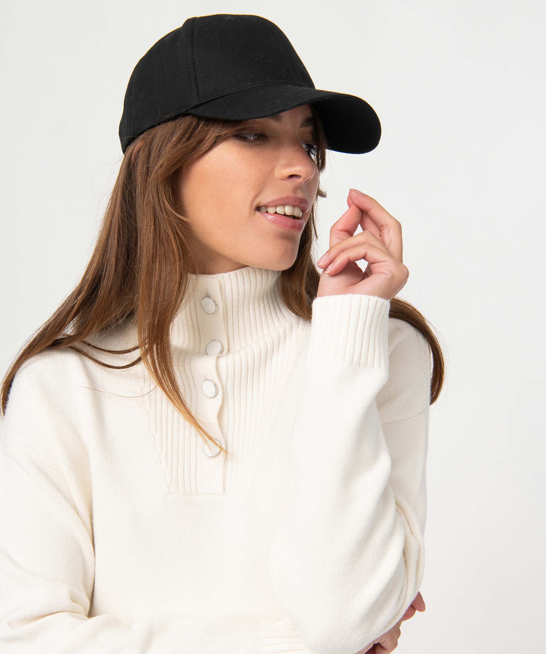 Robe pull femme avec col montant boutonné ecru | GEMO