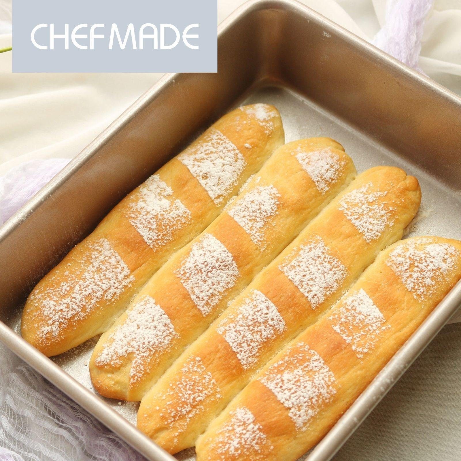 Chefmade Backblech Kuchenblech, Karbonstahl, (CHEFMADE, 22cm Auflaufform, 220x170x46mm, Champagnergold, antihaft- & silikonbeschichtet, Brownieform, Kastenform, Ofenform, Karbonstahl, Premium), Backblech für Backofen Gold - Kuchenblech 22 cm