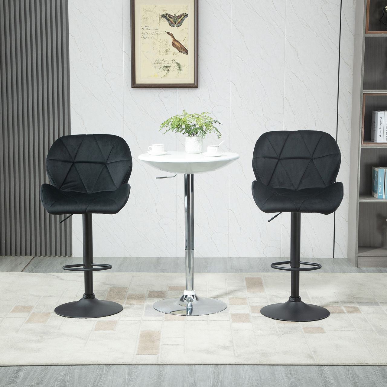 HOMCOM 2er-Set Barhocker drehbare Barstühle mit Lehne höhenverstellbarer Bistrohocker Tresenhocker Samt Touch armloser Schaumstoff Schwarz 51,5x 57,5 x 93-114,5 cm