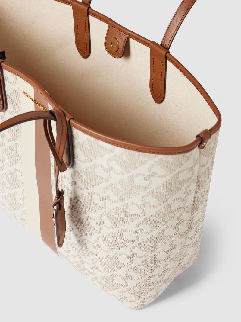 Tote Bag mit Allover-Label-Muster Modell 'ELIZA' in ecru