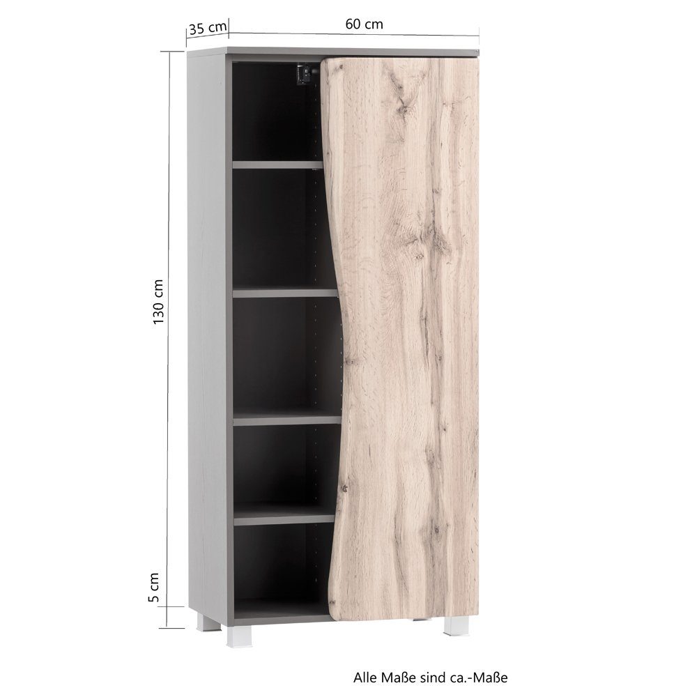 Lomadox Badmöbel-Set KAHLA-03, (3-St), Eiche Baumkantenoptik Waschbecken und Spiegelschrank 181/200/52 cm