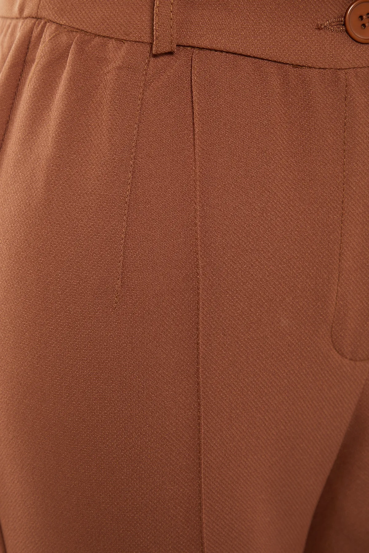 Trendyol Collection  Braune, gerade geschnittene, gerippte, genähte Webhose mit hoher Taille TWOSS21PL0093
