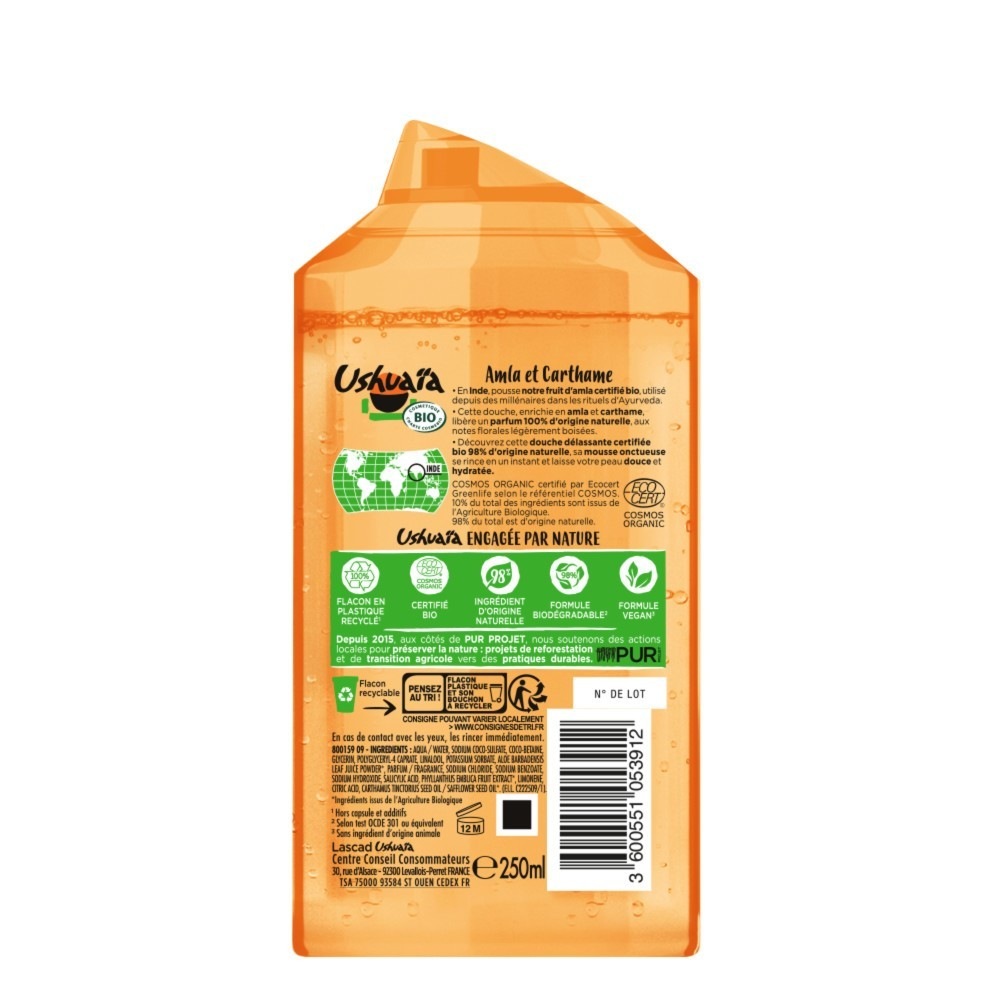 Bagnoschiuma biologico certificato Ushuaïa con amla e cartamo