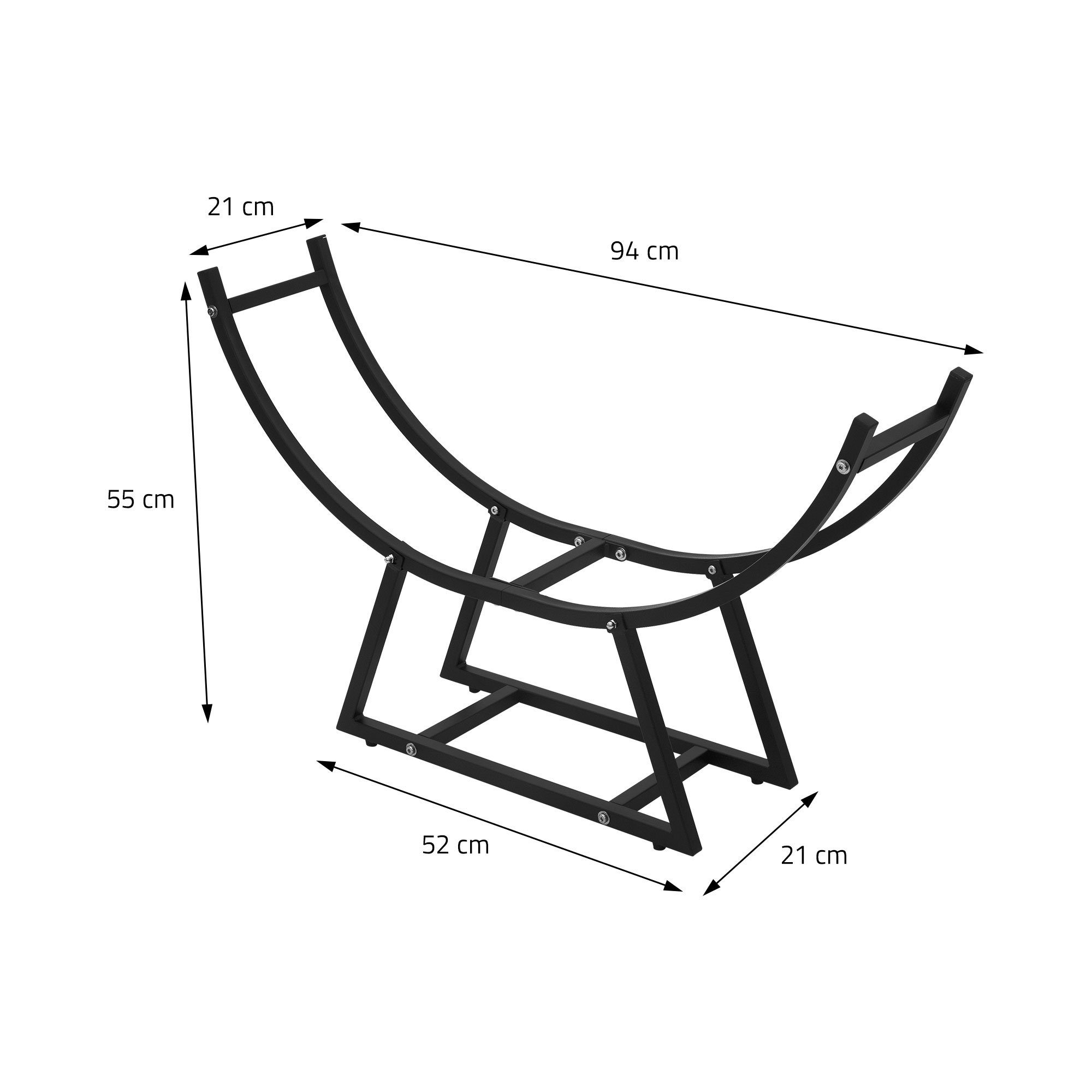 ML-DESIGN Kaminholzregal Brennholzregal Holzaufbewahrung Kaminholzständer Kaminholzhalter, BxTxH:21x94x55 cm, Schwarz 55x94x21cm rechteckig Metall Innen/Außen