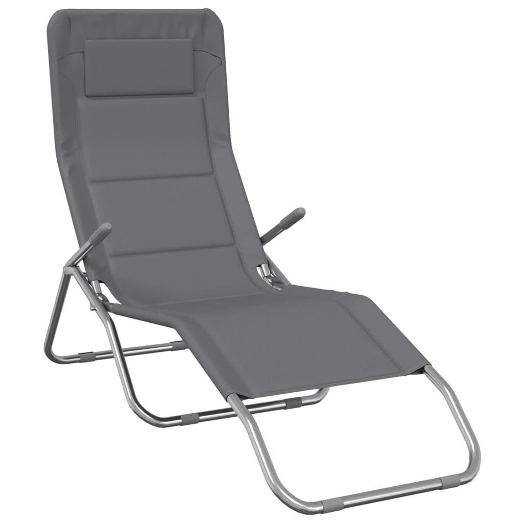 vidaXL Wellnessliege Sonnenliegen 2 Stk Grau Textilene Pulverbeschichteter Stahl