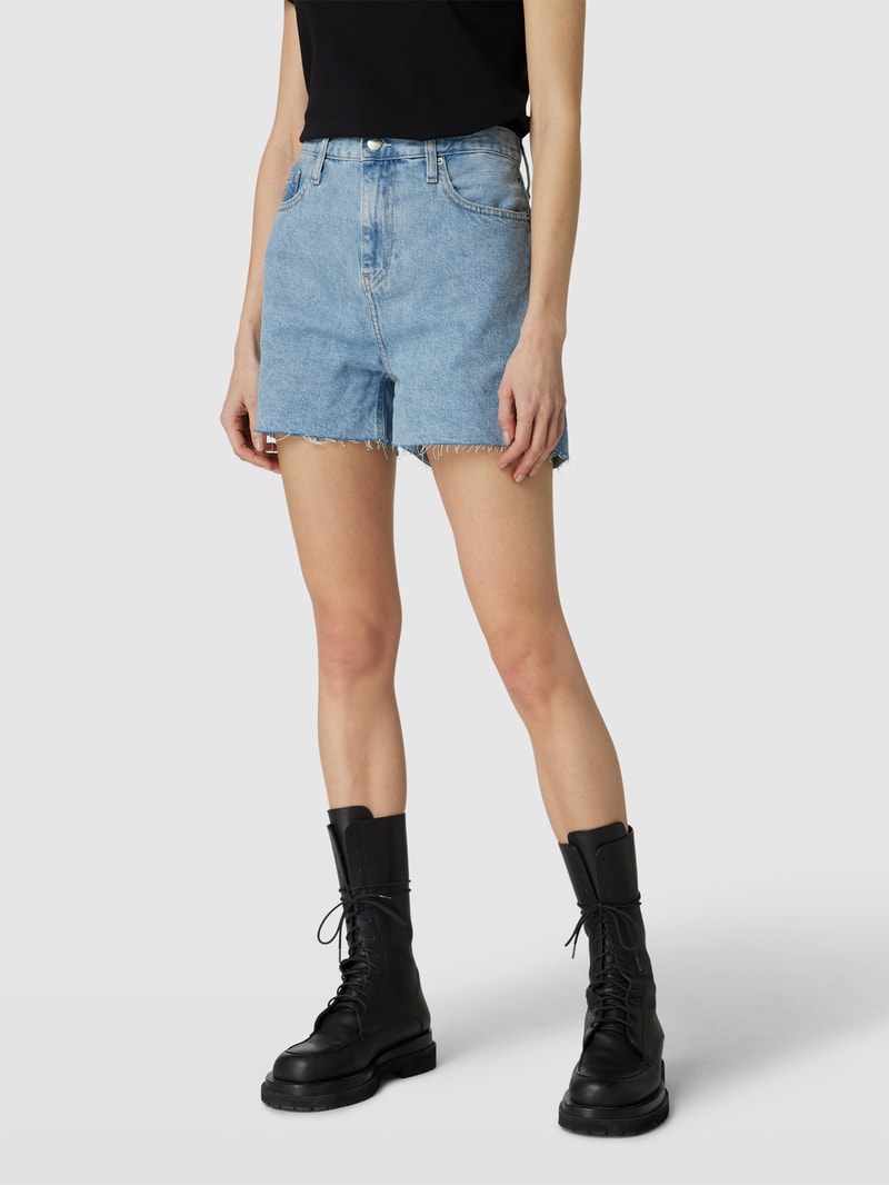 Mom Fit Jeansshorts mit Label-Stitching in hellblau