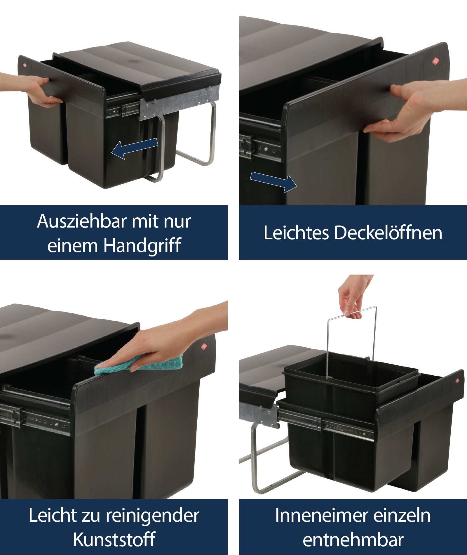 WESCO Einbaumülleimer, 2 Fächer, ausziehbar, 2 x 15 Liter, Schienengestell, 280150