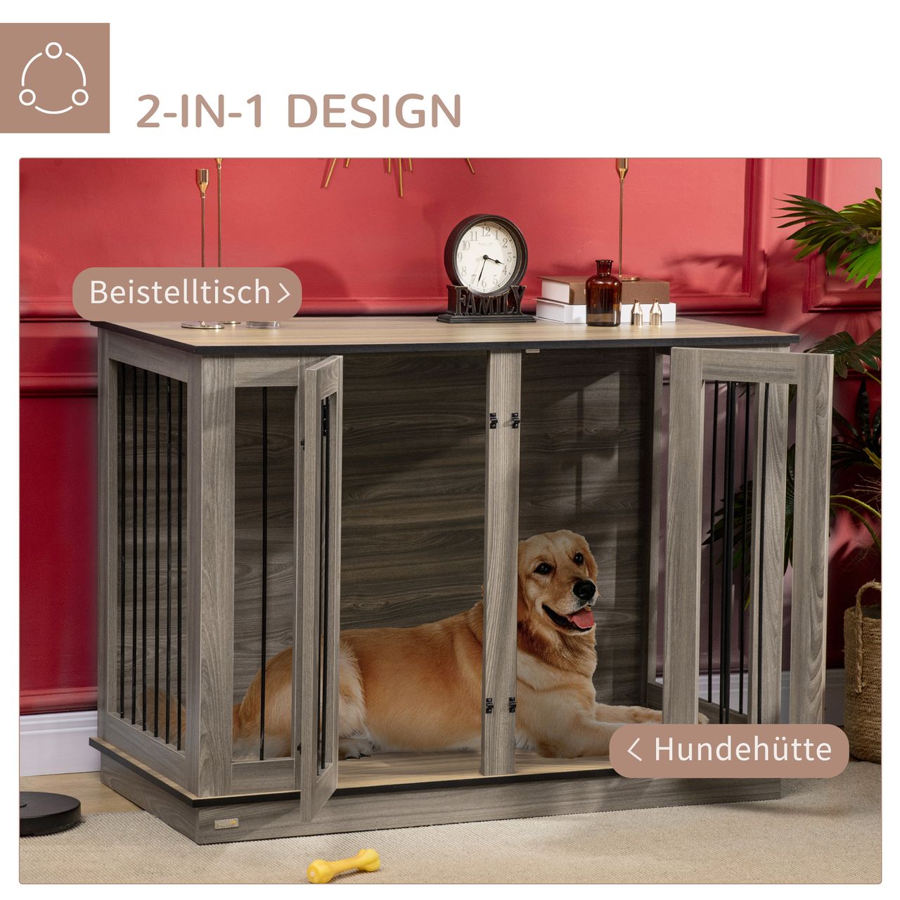 PawHut Hundekäfig Haustierkäfig mit herausnehmbarem Trennwand Hundehütte