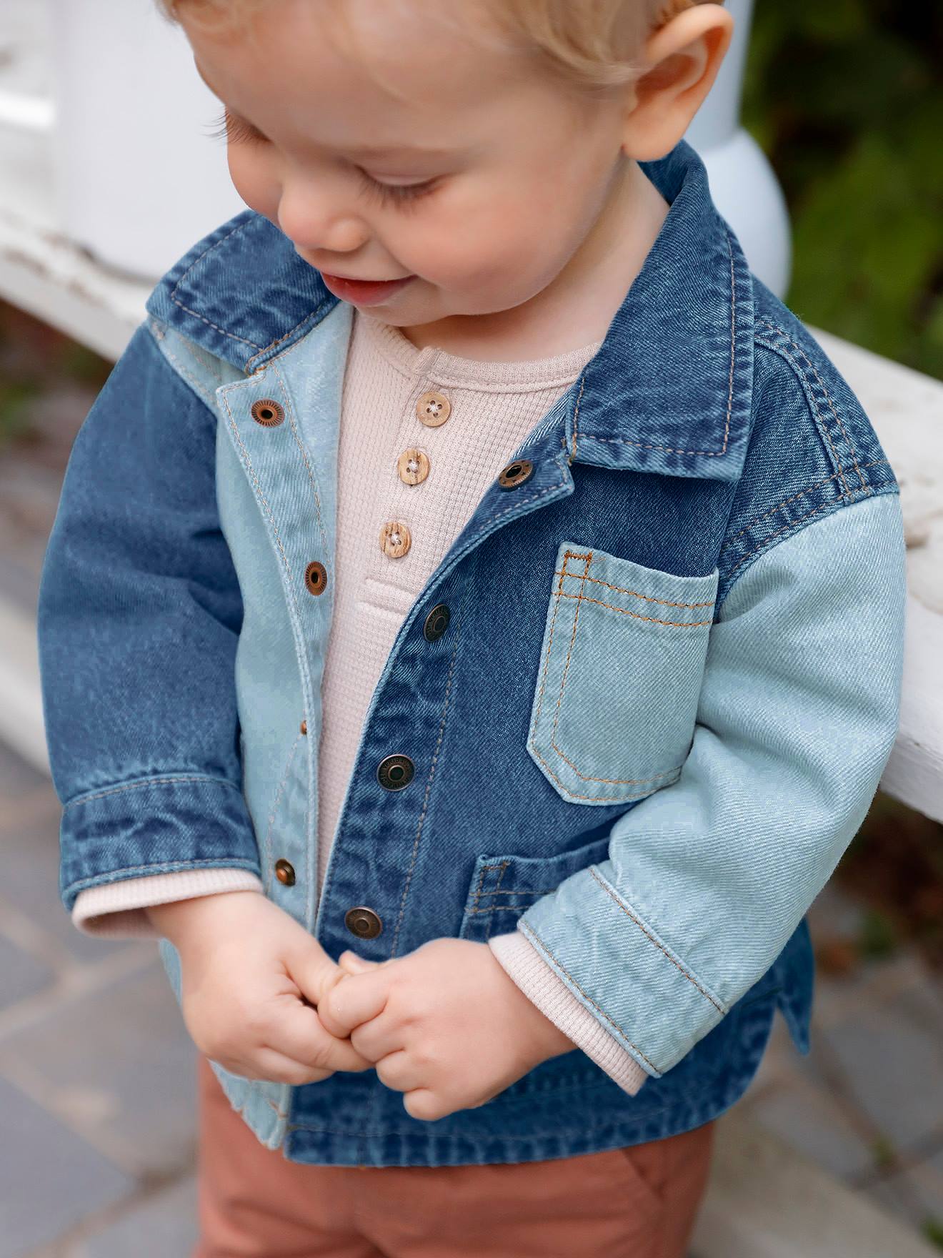Veste en denim contrasté bébé stone