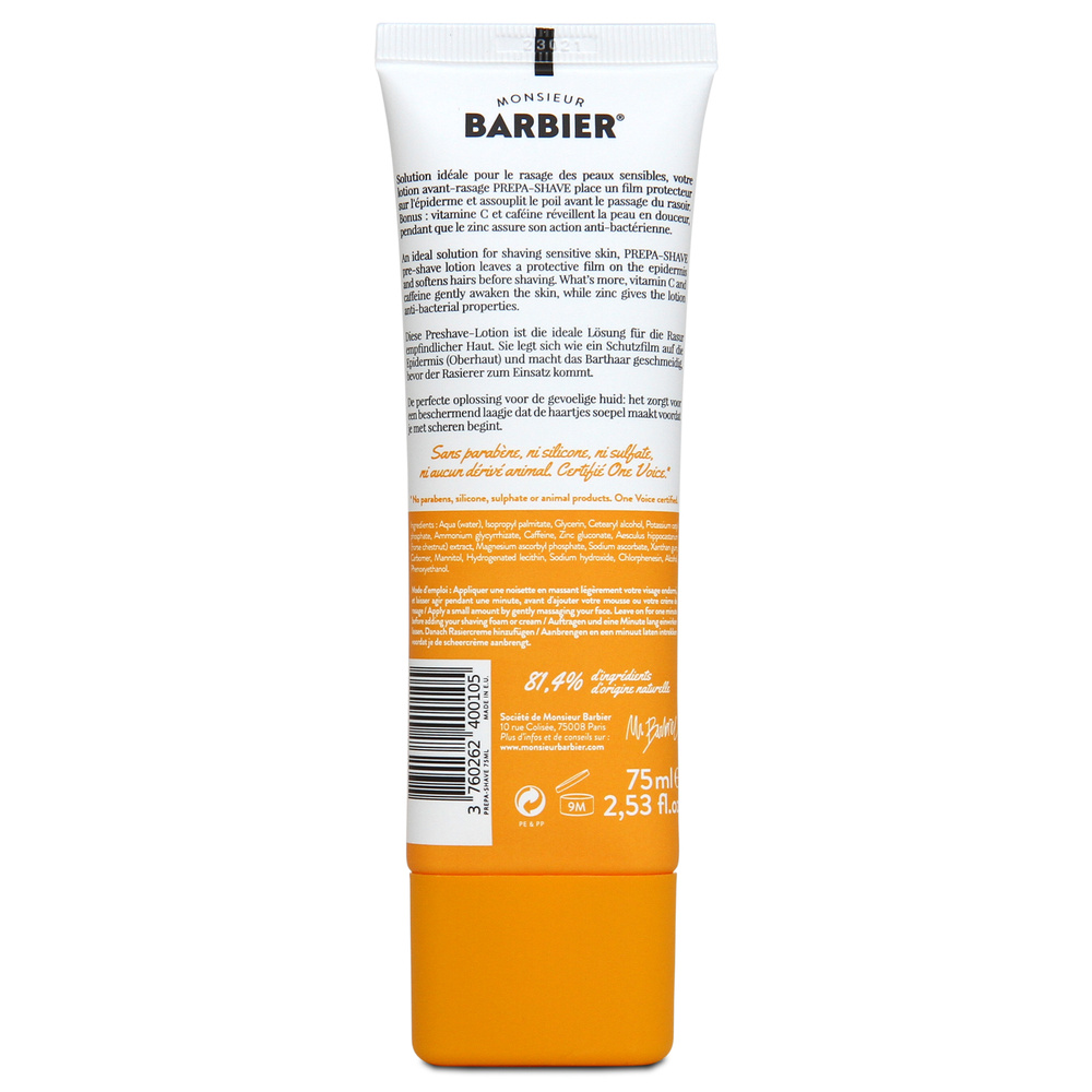 Monsieur Barbier Pré-Rasage Manuel - Prepa Shave Lotion Avant-Rasage (manuel) spéciale Peau Sensible ou Fatiguée  pour Hommes