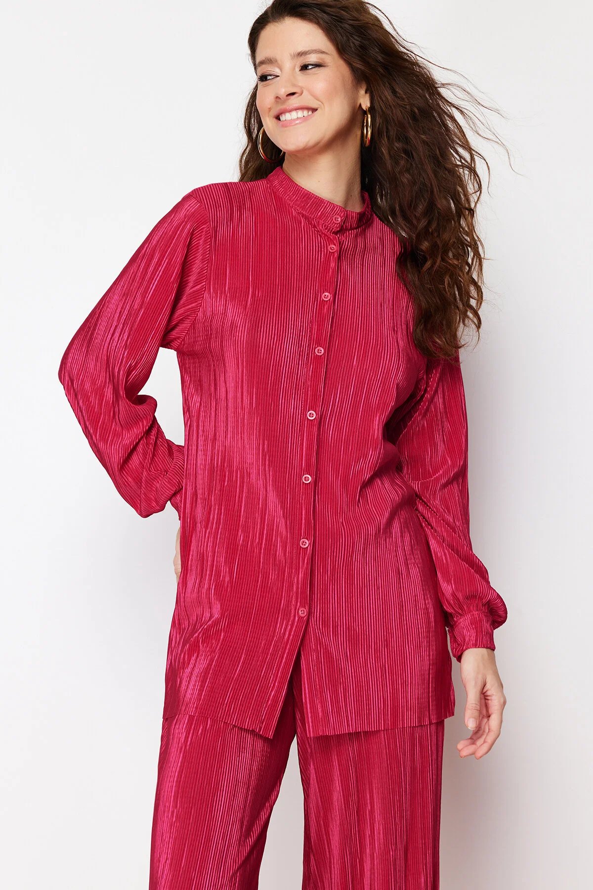 Trendyol Modest  Set aus gestricktem Ober- und Unterteil mit Falten in Fuchsia TCTSS24US00040