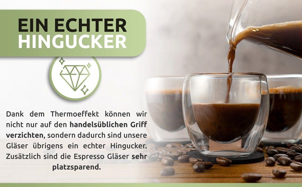 PORADA Espressoglas 4er Set doppelwandige Espresso Gläser 80ml, 4-teilig, Espresso Gläser-Set 80ml, doppelwandig, isolierend