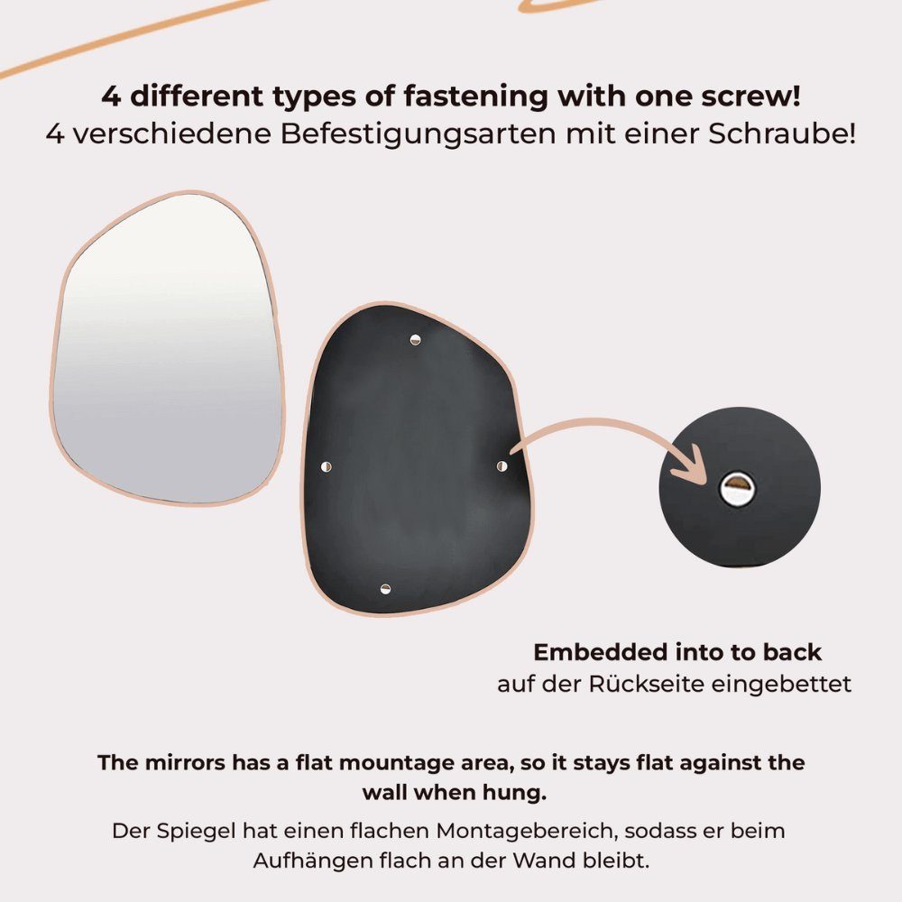 Gozos Spiegel Wandspiegel mit hölzerner Unterseite l Asymmetrischer Spiegel (75 x 55 cm), Mirror Spiegel gerahmt zum Aufhängen