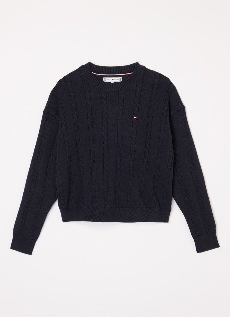 Pulover tricotat cu împletitură și logo Tommy Hilfiger