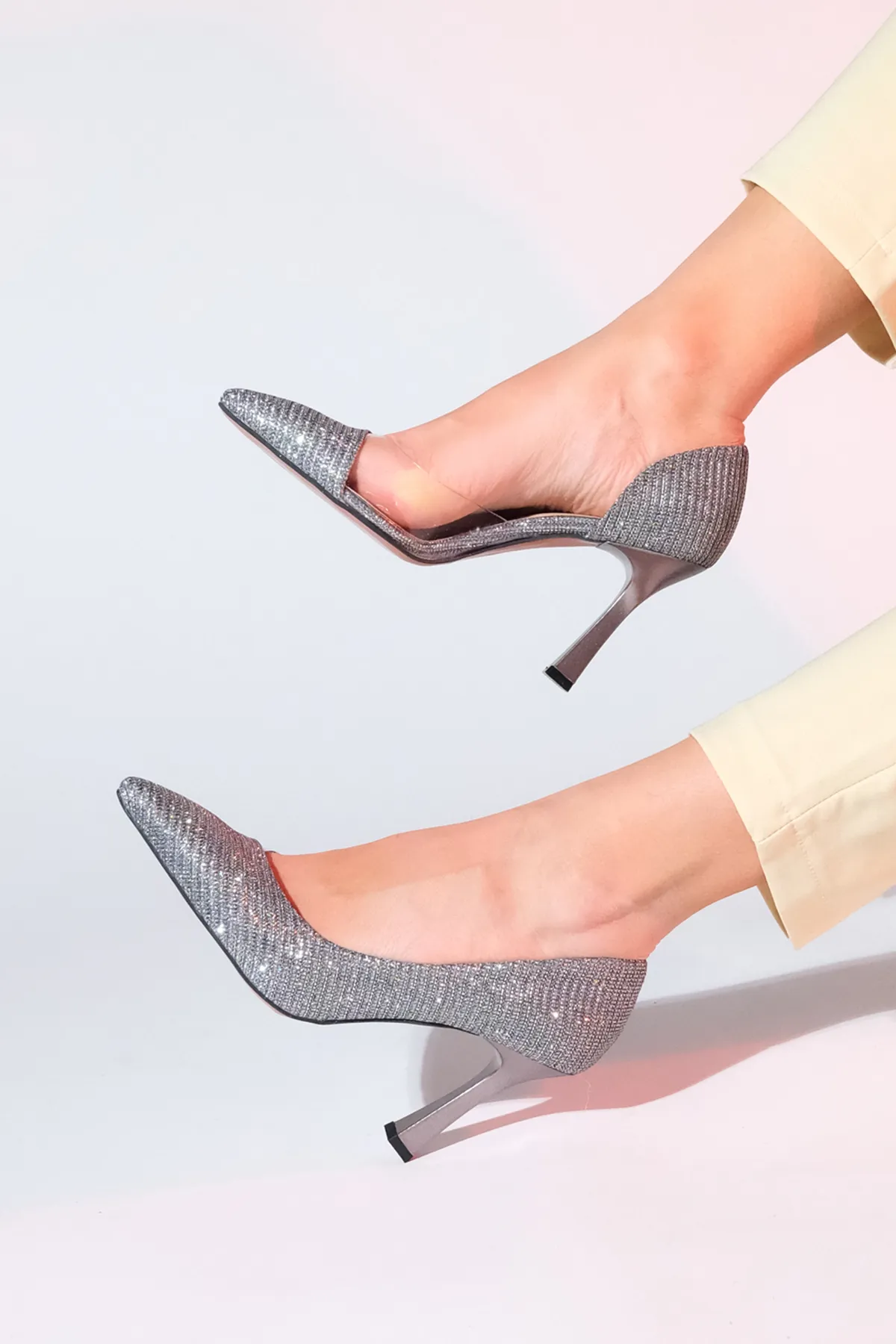 LuviShoes  653 Platin-Silber-Damenschuhe mit Absatz