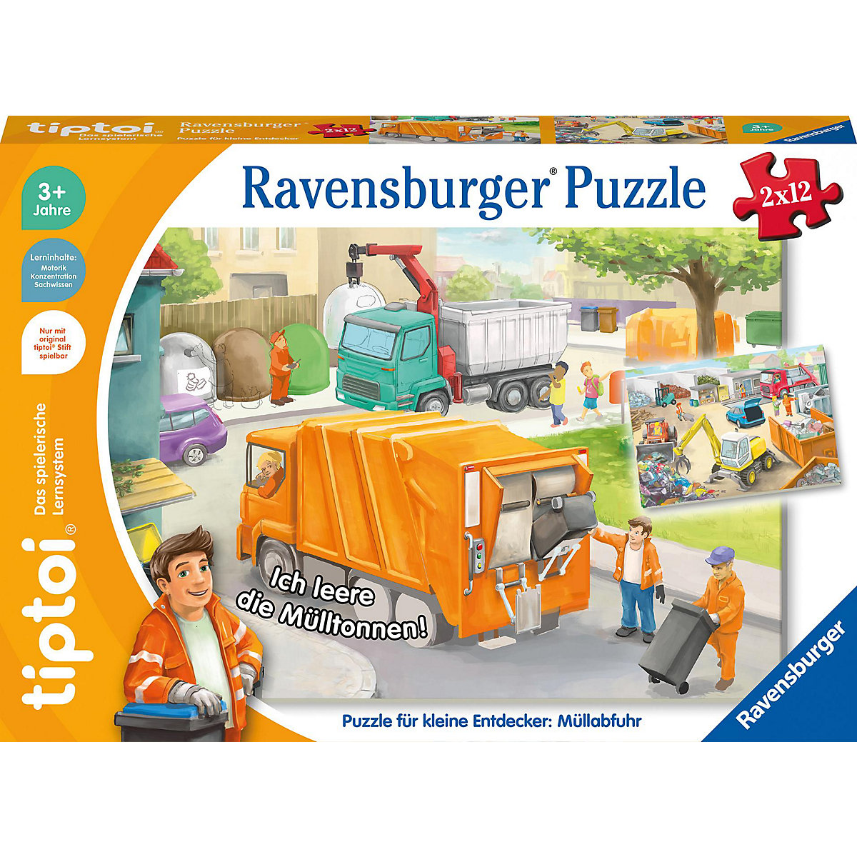 Ravensburger tiptoi Puzzle 00138 Puzzle für kleine Entdecker: Müllabfuhr, Kinderpuzzle ab 3 Jahren, für 1 Spieler