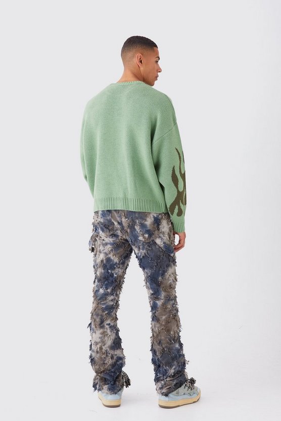 Kastiger Strickpullover mit Homme-Graffiti