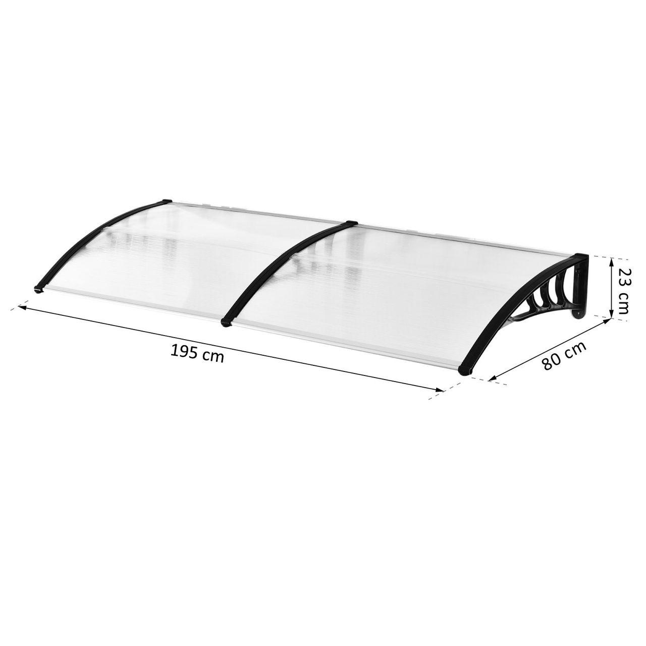 Outsunny Pultvordach Vordach für Haustür 75x195x23 cm Alu Transparent