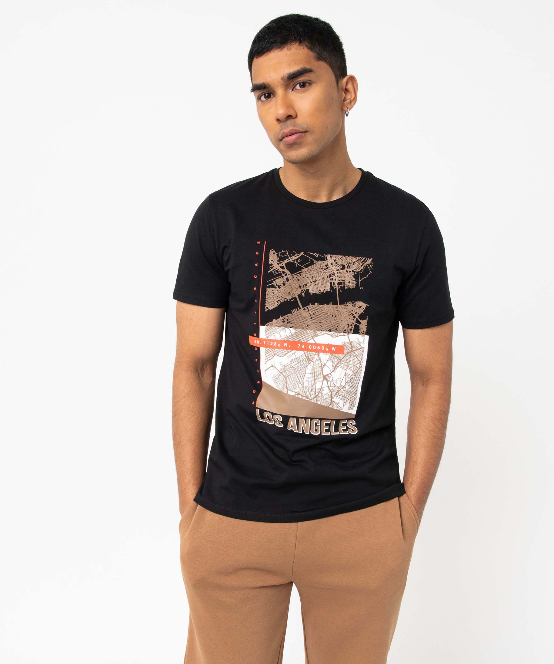 Tee-shirt homme à manches courtes imprimé Los Angeles noir | GEMO
