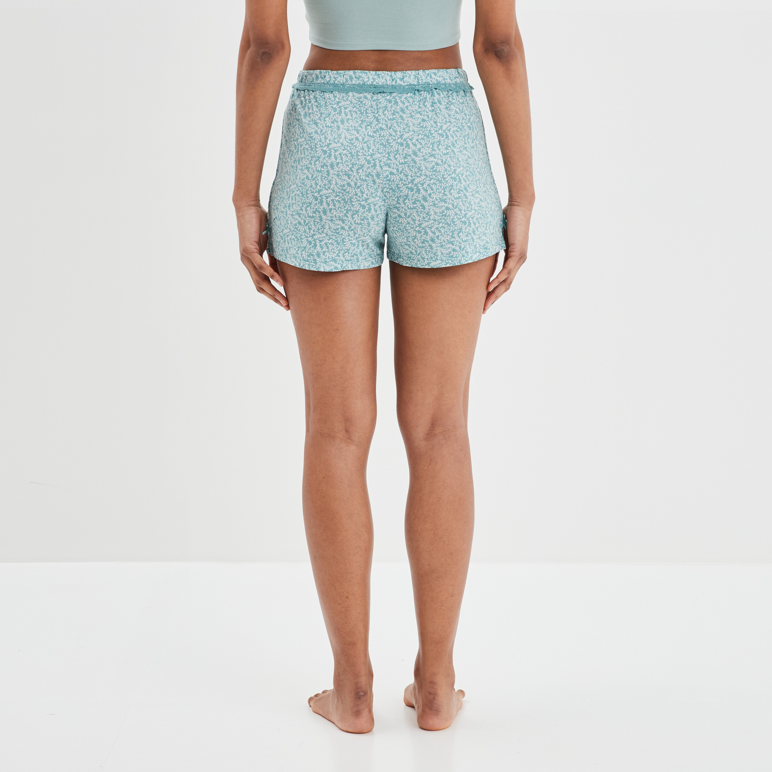 Bas de pyjama short liseré dentelle vert femme | La Halle