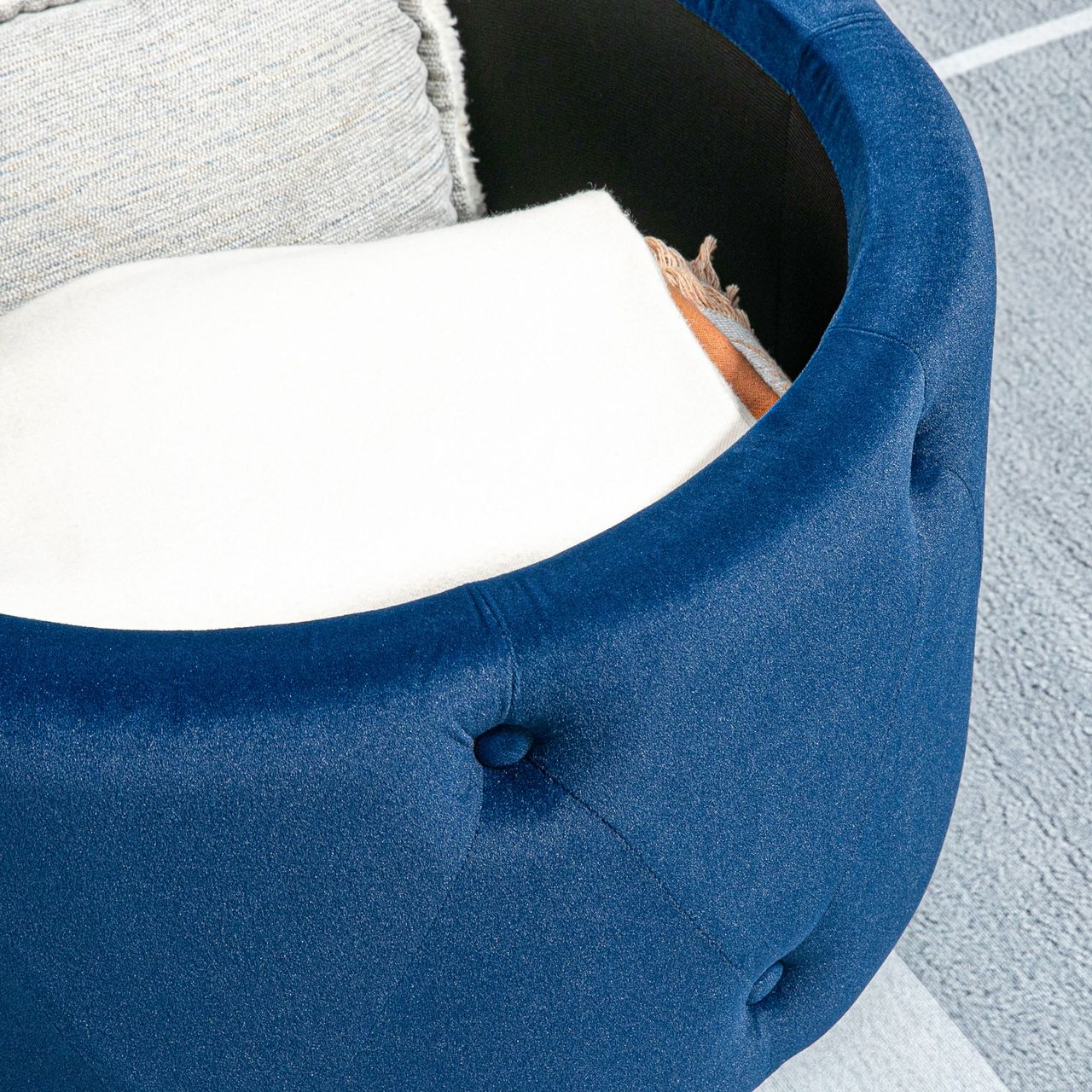 HOMCOM Sitzhocker mit Stauraum, Sitztruhe mit Samtoptik, Knöpfen für Wohnzimmer