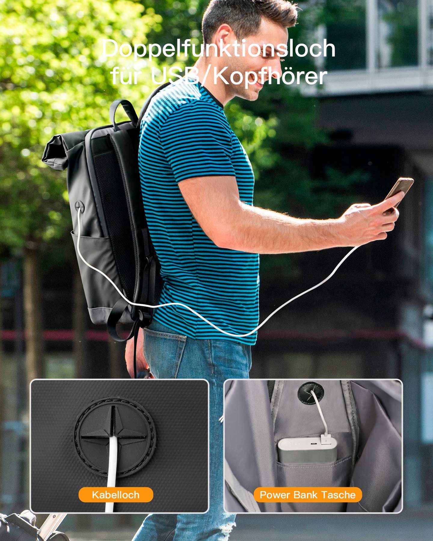 Inateck Laptoprucksack RollTop Rucksack Herren Damen 25L-30L Schulrucksack