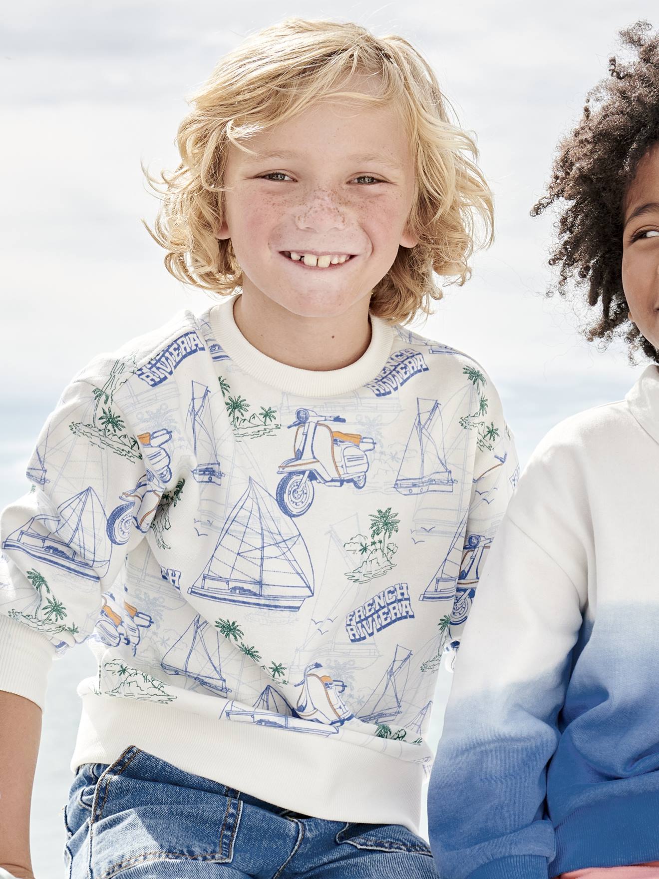 Vertbaudet Jungen Sweatshirt mit Print & Recycling-Polyester - weiß bedruckt