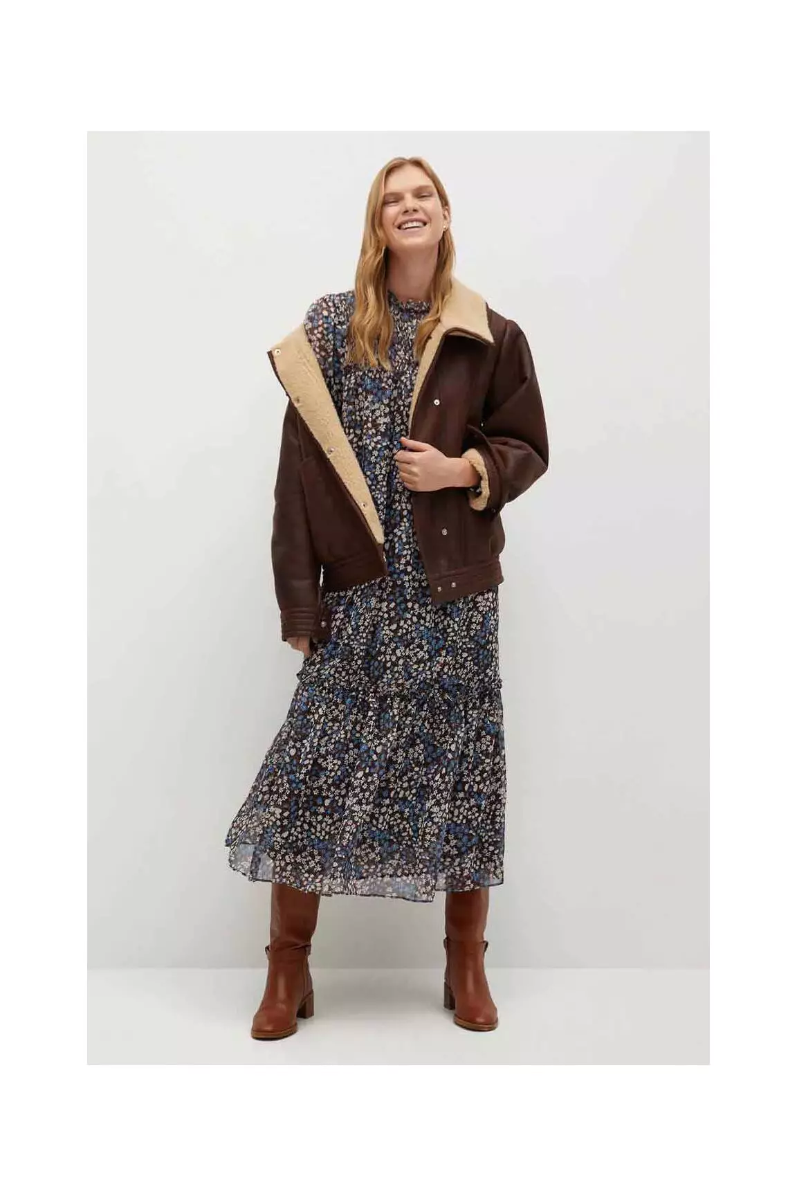 Mango Robes Longues Femme couleur marron