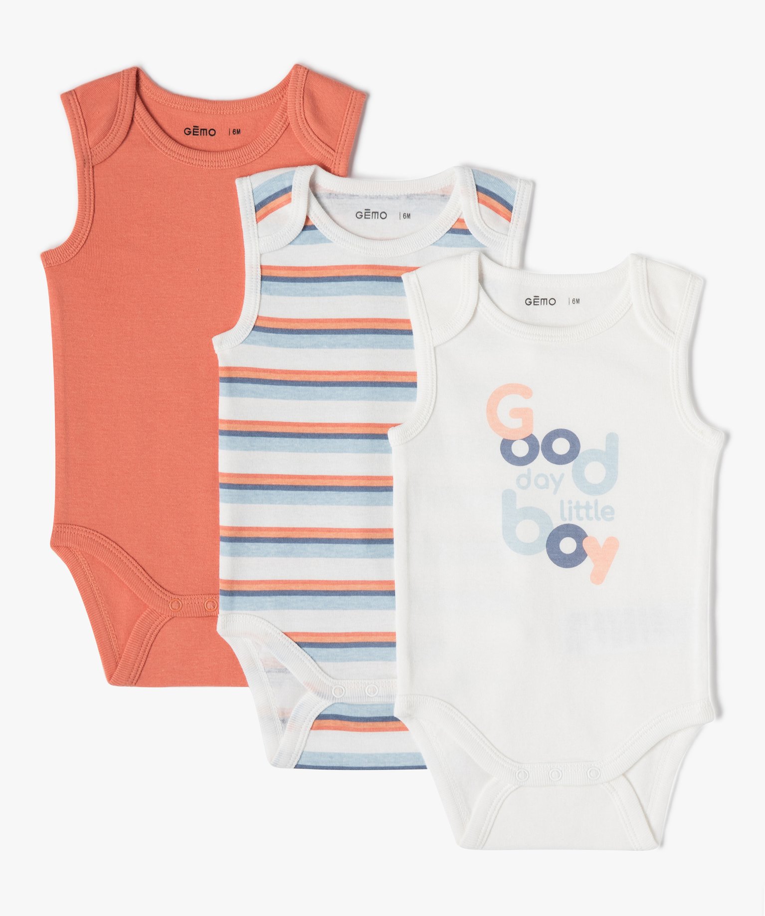Body bébé sans manches à col américain rayé (lot de 3) ecru | GEMO