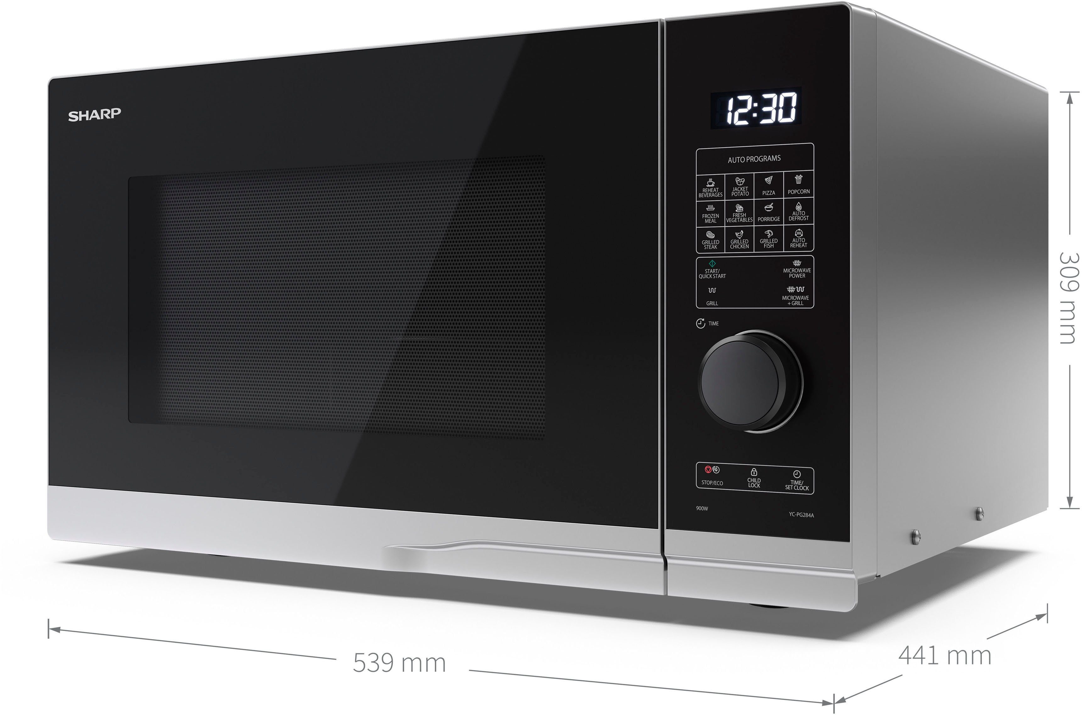 Sharp Mikrowelle YC-PG254AE-S, Grill, Mikrowelle, 25 l