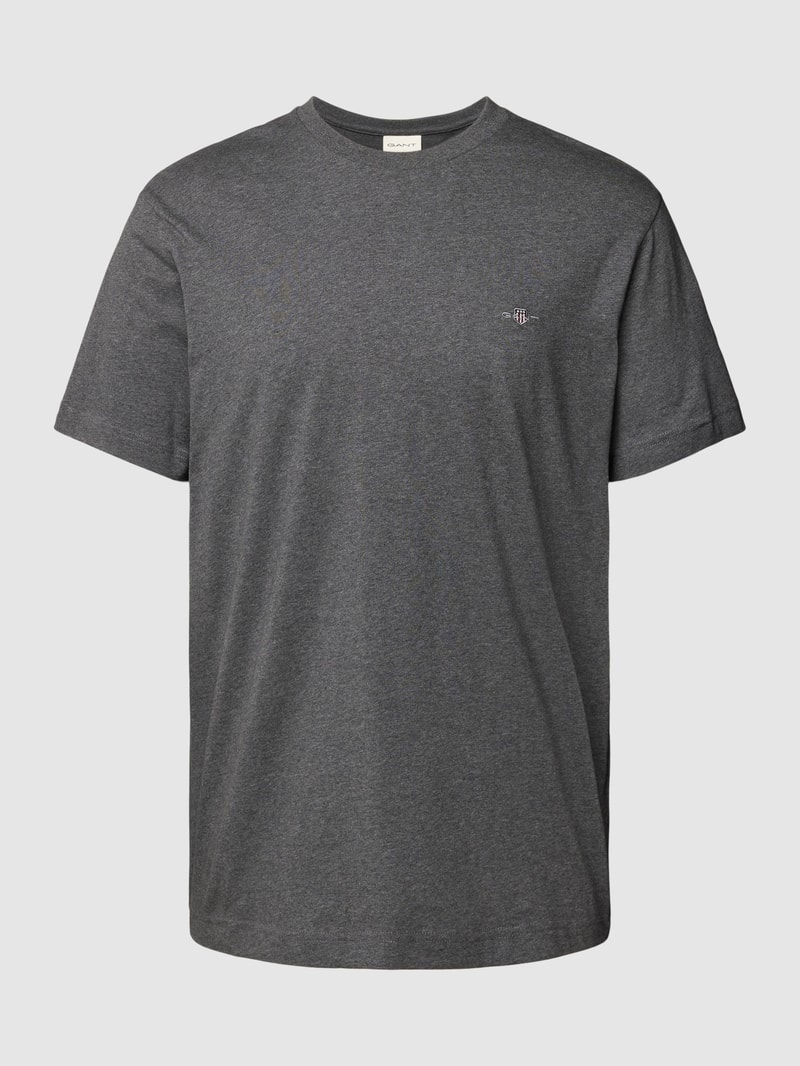 T-Shirt aus Baumwolle mit Label-Detail in anthrazit meliert