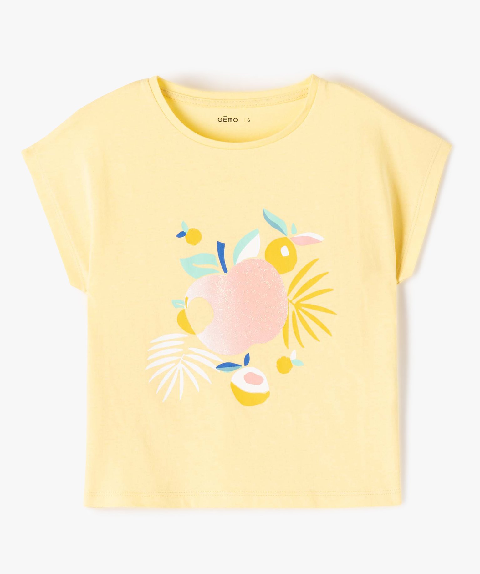 Tee-shirt fille ample à manches courtes avec motif pailleté jaune | GEMO