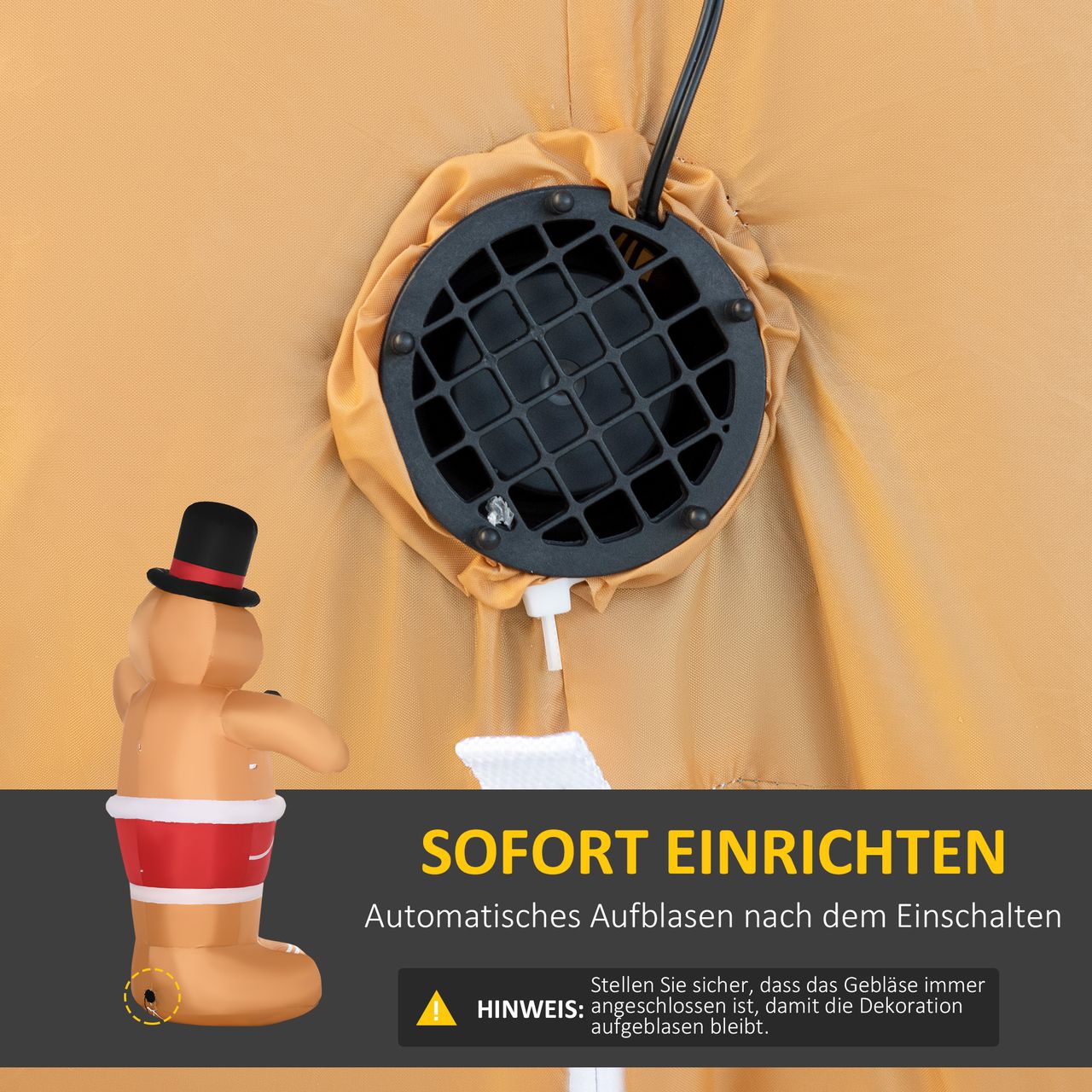 Outsunny Weihnachts Aufblasbarer Lebkuchenmann 2,38 m Weihnachtsdekoration mit LED-Lichtern und Zuckerstange Weihnachten Gärten Dekoration automatisches Aufblasen Wassderdicht Polyester Braun