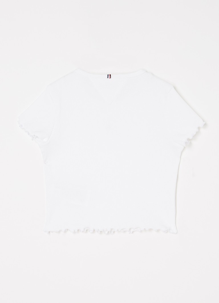 Top scurt cu nervuri Tommy Hilfiger și logo brodat