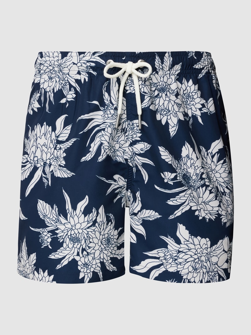 Badehose mit floralem Allover-Muster in dunkelblau