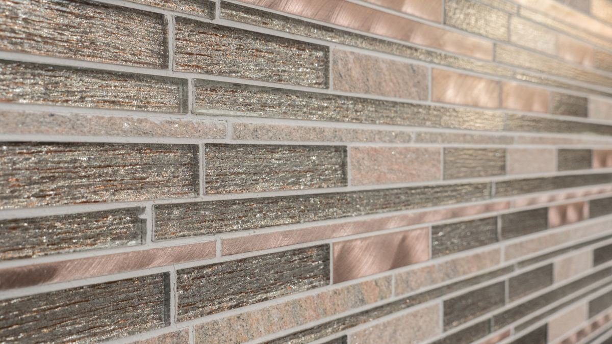Mosani Mosaikfliesen Glasmosaik Naturstein Mosaik beige kupfer glänzend / 10 Matten