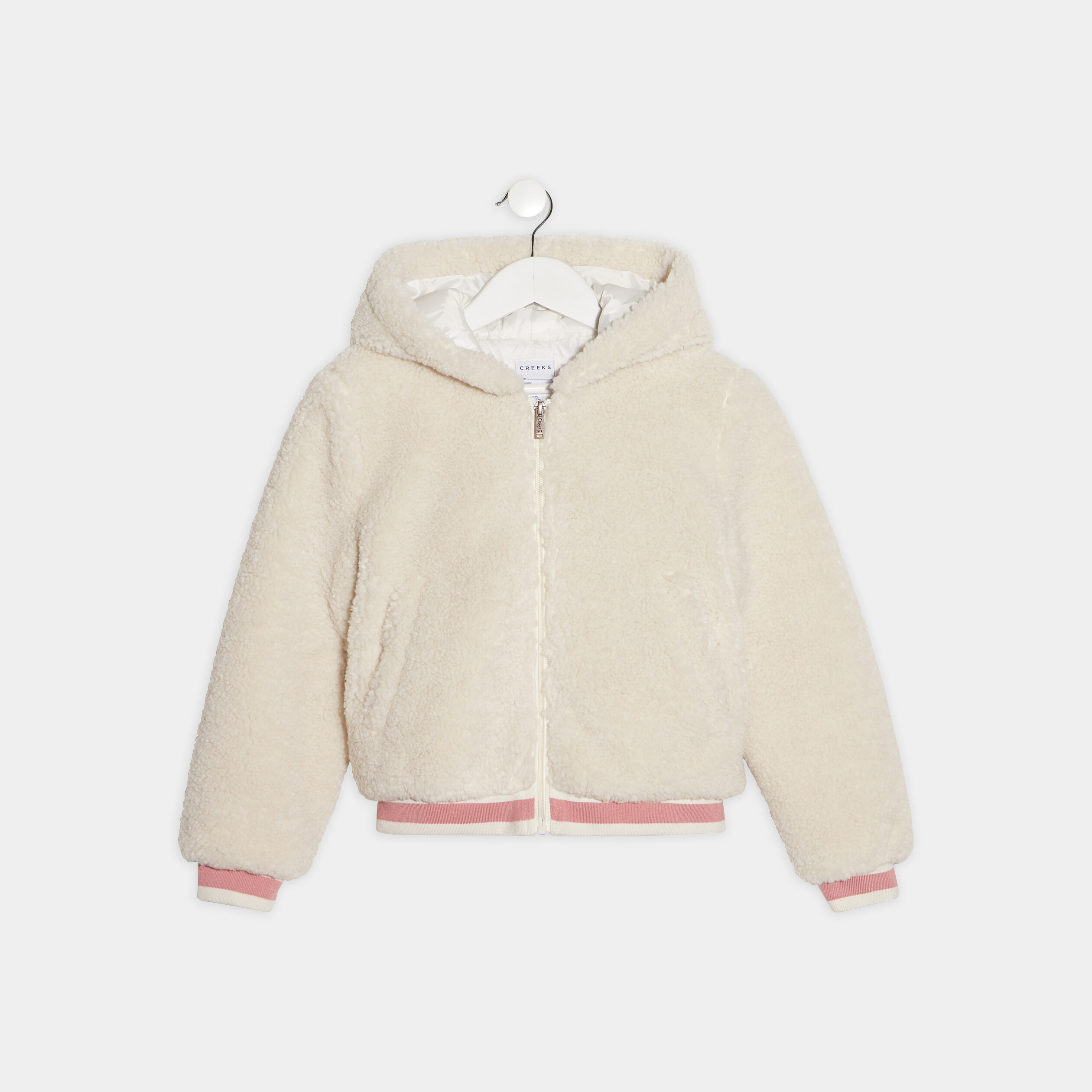 Blouson droit à capuche ivoire fille | La Halle